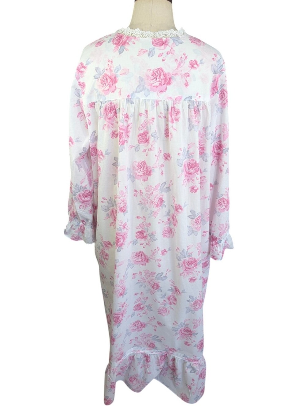EILEEN WEST Cotton Floral Lace-Trim Button Front Traditional  Nightgown. XL - Picture 4 of 16